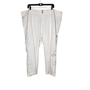 Avenue NWT Embroidered Linen Blend Crop Pants Cargo Pockets White Size 22 Summer